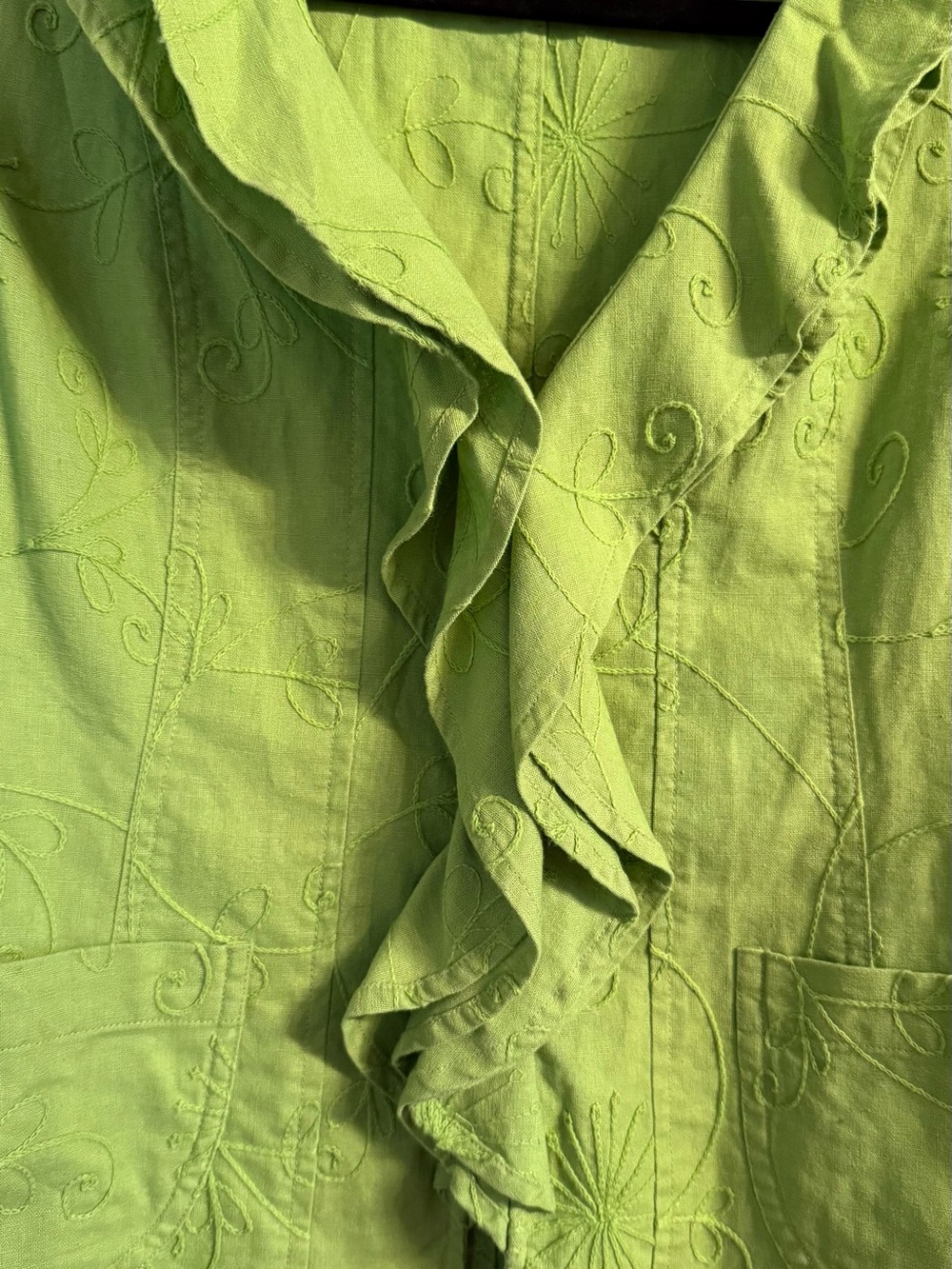Fairy Green Linen blend Ruffled Jacket Top - Picture 3 of 6